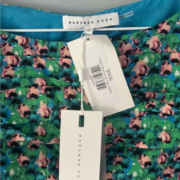 NWT Endless Rose Brianna Top Large Ruched Poplin Top. Colorful. Side zipper. - Picture 2 of 5